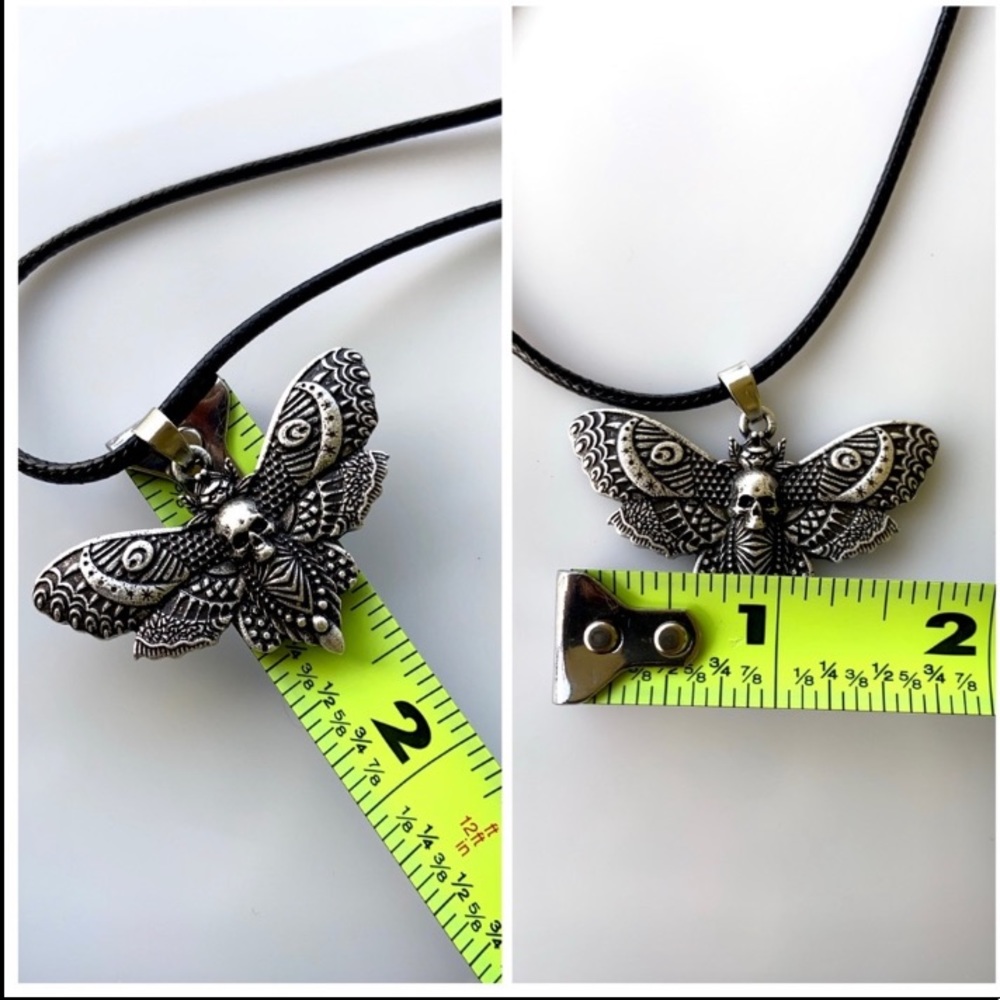 Handmade Chocker maille chain with moth skull moon design charm necklace boho - Picture 7 of 11